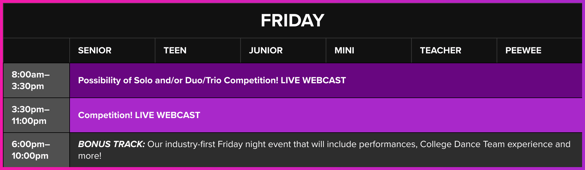 Friday sample schedlue